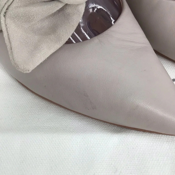 A + D Daughters Luxury Leather Mule Bow Heels Soft Taupe Neutral Party Size 7 - Picture 9 of 10